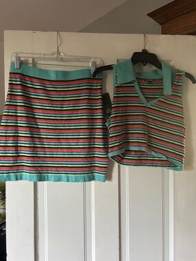 Striped Turquoise Knit Mini Skirt - Women set